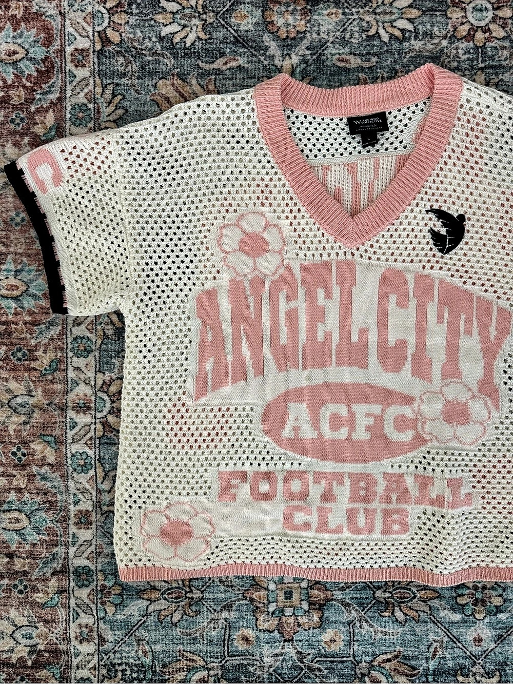 The Wild Collective Angel City for Anthropologie Football Sweater Pink & Cream